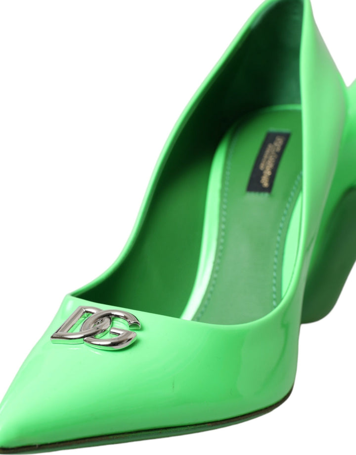 Neon Green Patent Leather Logo Pumps Shoes