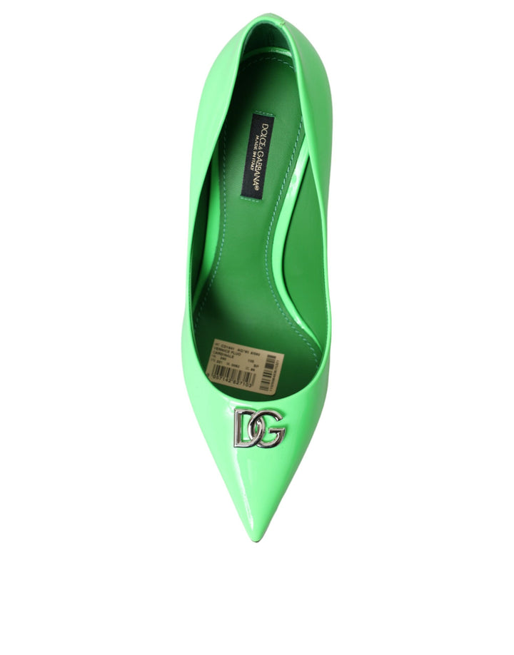 Neon Green Patent Leather Logo Pumps Shoes