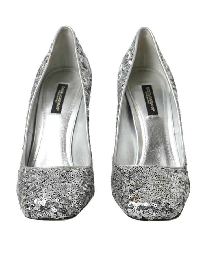 Silver Sequin Embellished Heels Pumps Shoes