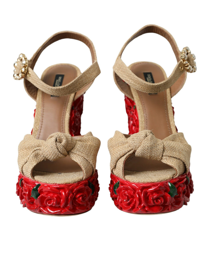 Red Roses Crystal Platform Sandals Shoes