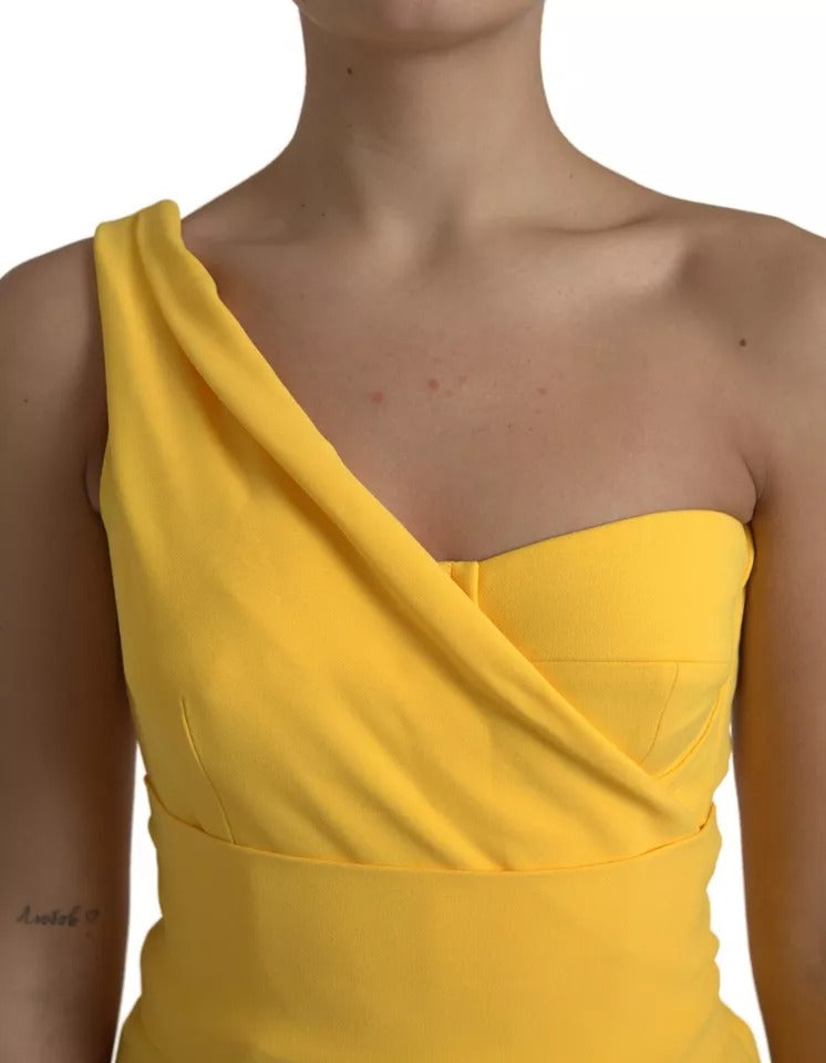 Yellow One Shoulder Side Slit Midi Dress