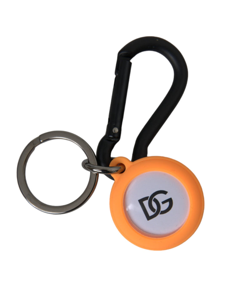 Orange Rubber DG Logo Round Brass Metal Keyring Keychain