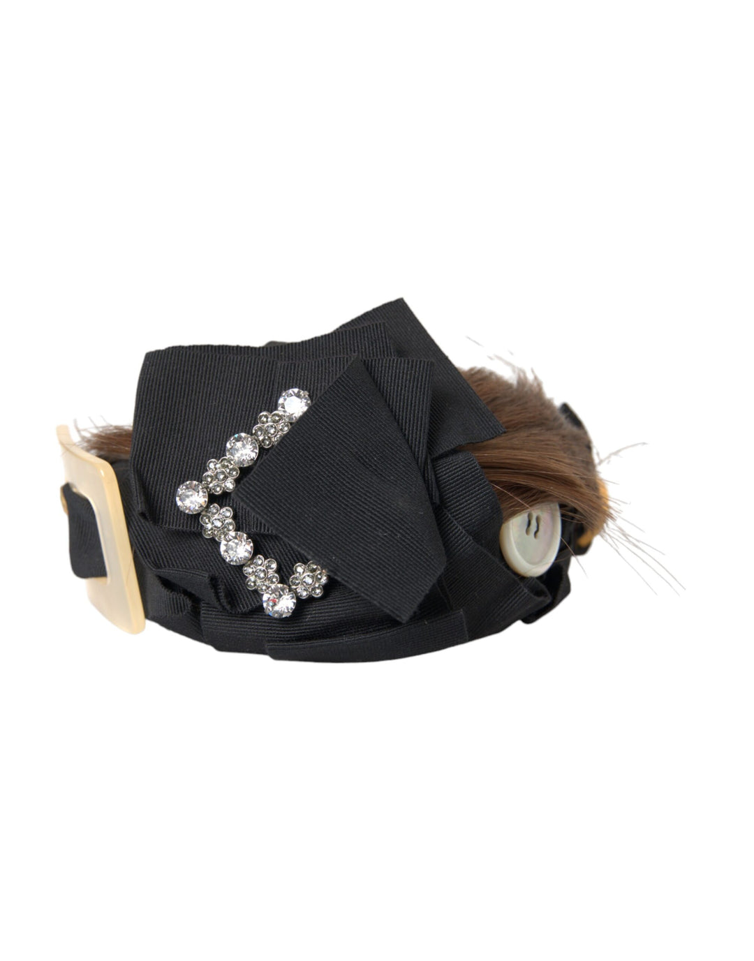 Black Crystal Button Brown Hair Women Headband Diadem