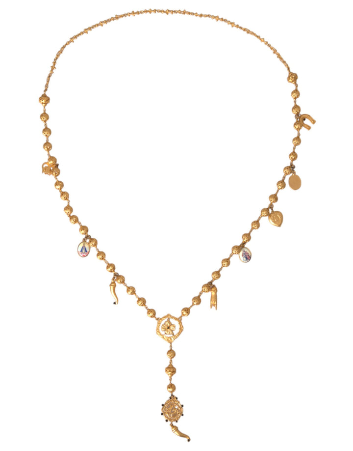 Gold Tone Chain Brass Beaded Statement Sicily Necklace