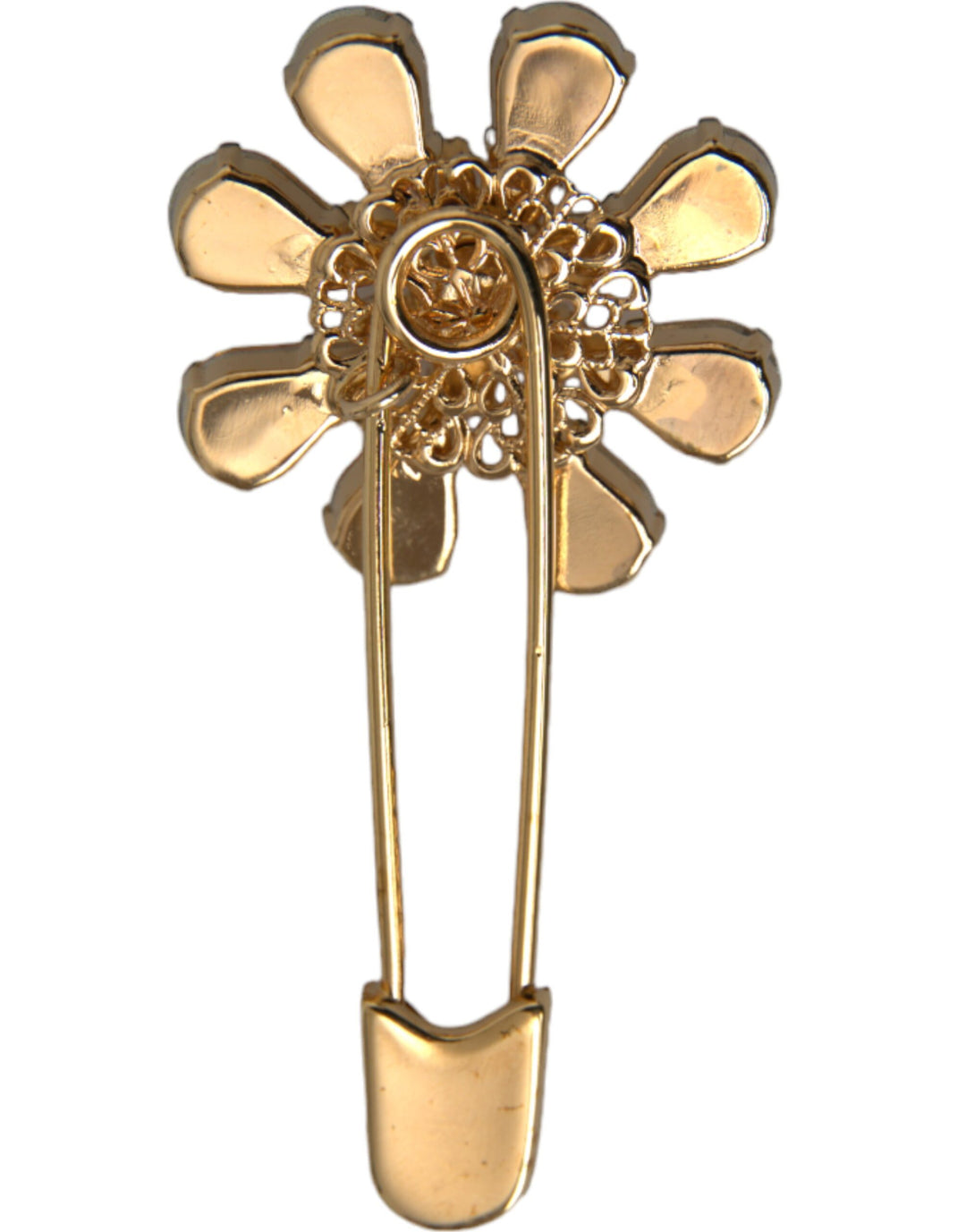 Gold Brass Floral Crystal Jewelry Brooch Pin