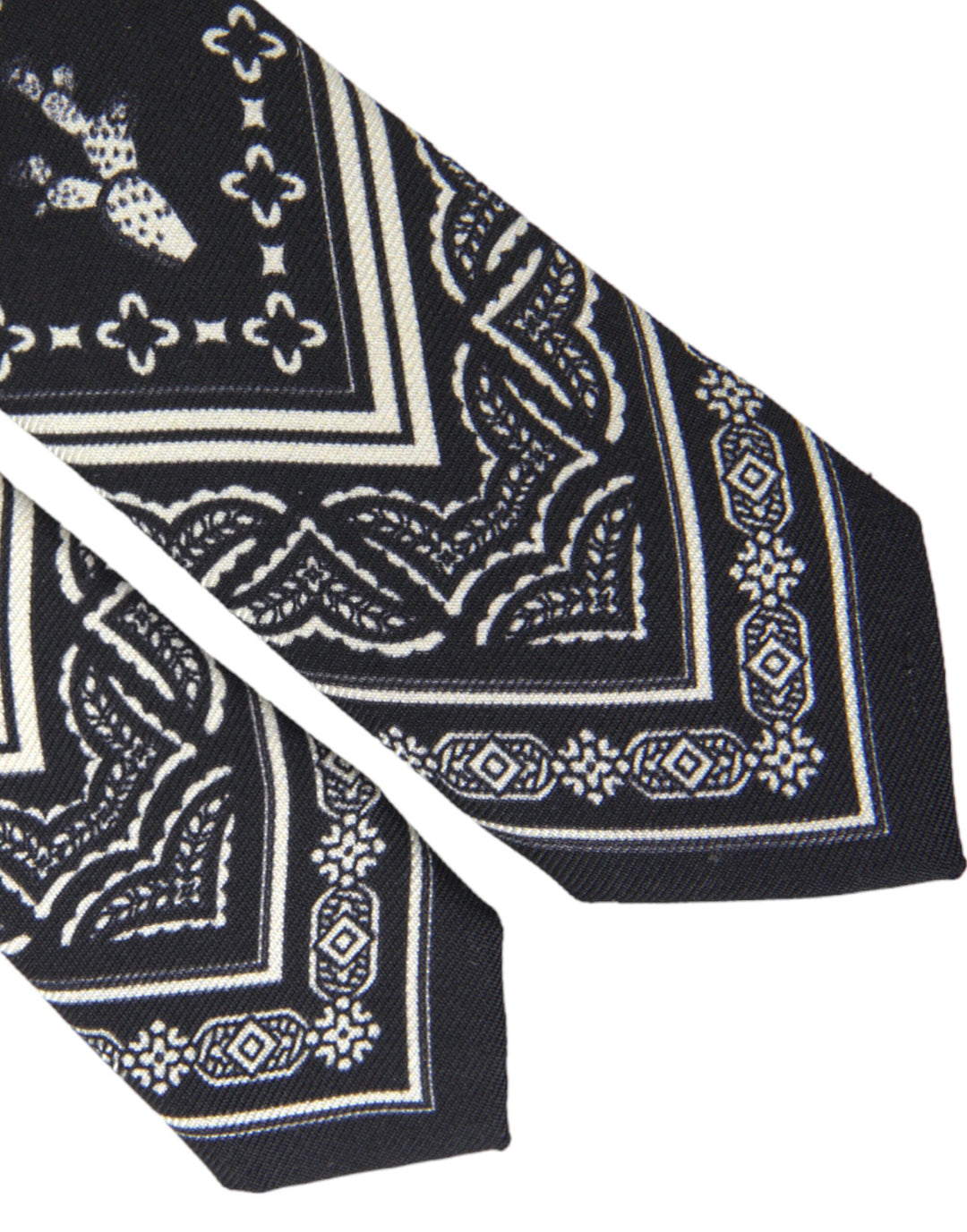 Black White Patterned 100% Silk Adjustable Tie