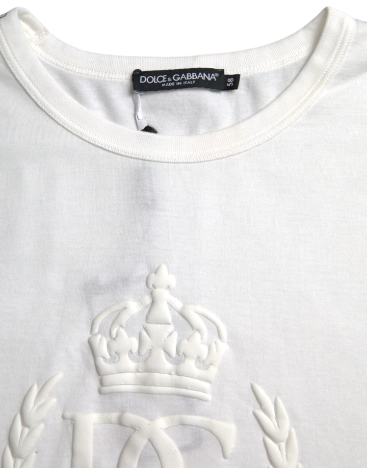 White Logo Embossed Cotton Crewneck T-shirt