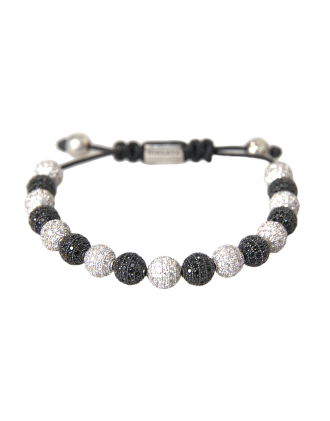 CZ Crystal Ball Black White Beaded Bracelet