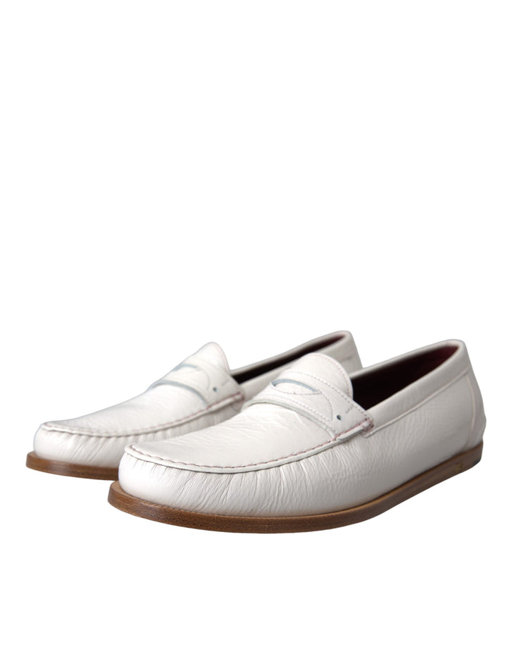 White Leather Slip On Mocassin Loafers Shoes