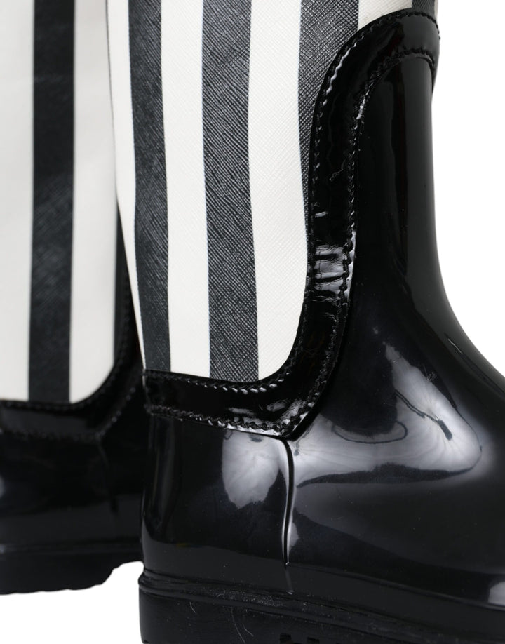 Black Rubber Knee High Flat Boots Shoes