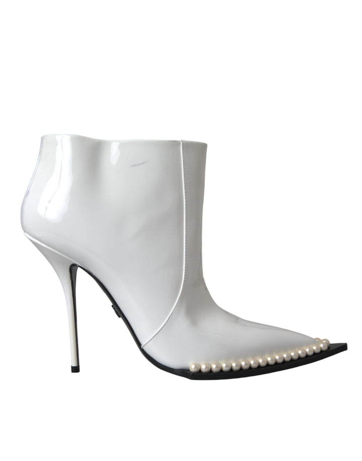 White Pearl Leather Pumps Heels Boots Shoes