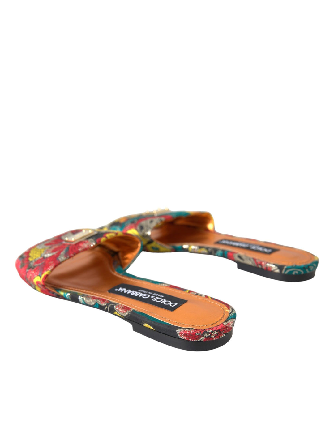 Multicolor Floral Brocade Logo Flats Sandals Shoes