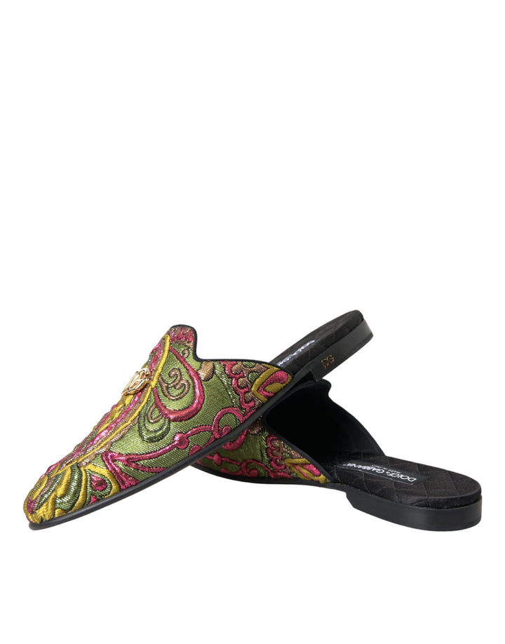 Multicolor Brocade DG Logo Mule Flat Sandals Shoes