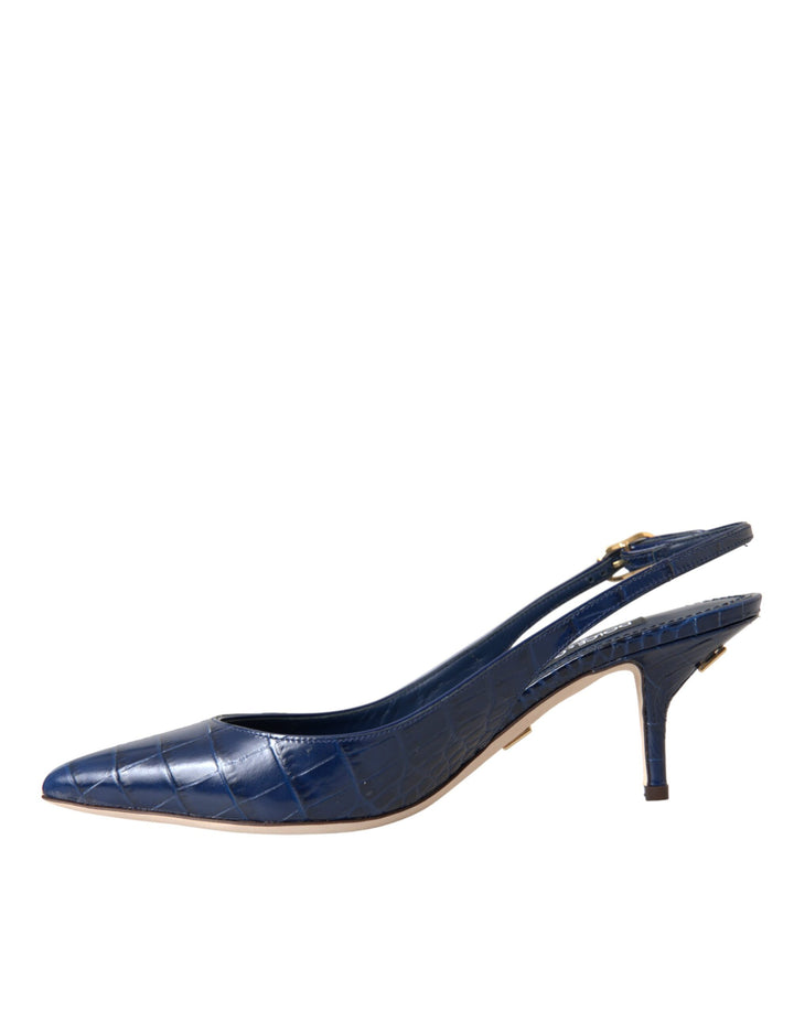 Dark Blue Croc Leather Slingbacks Shoes