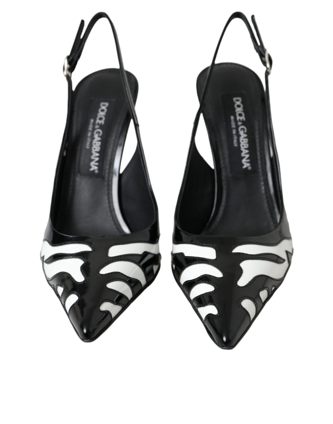 Black White Zebra Leather Slingback Shoes