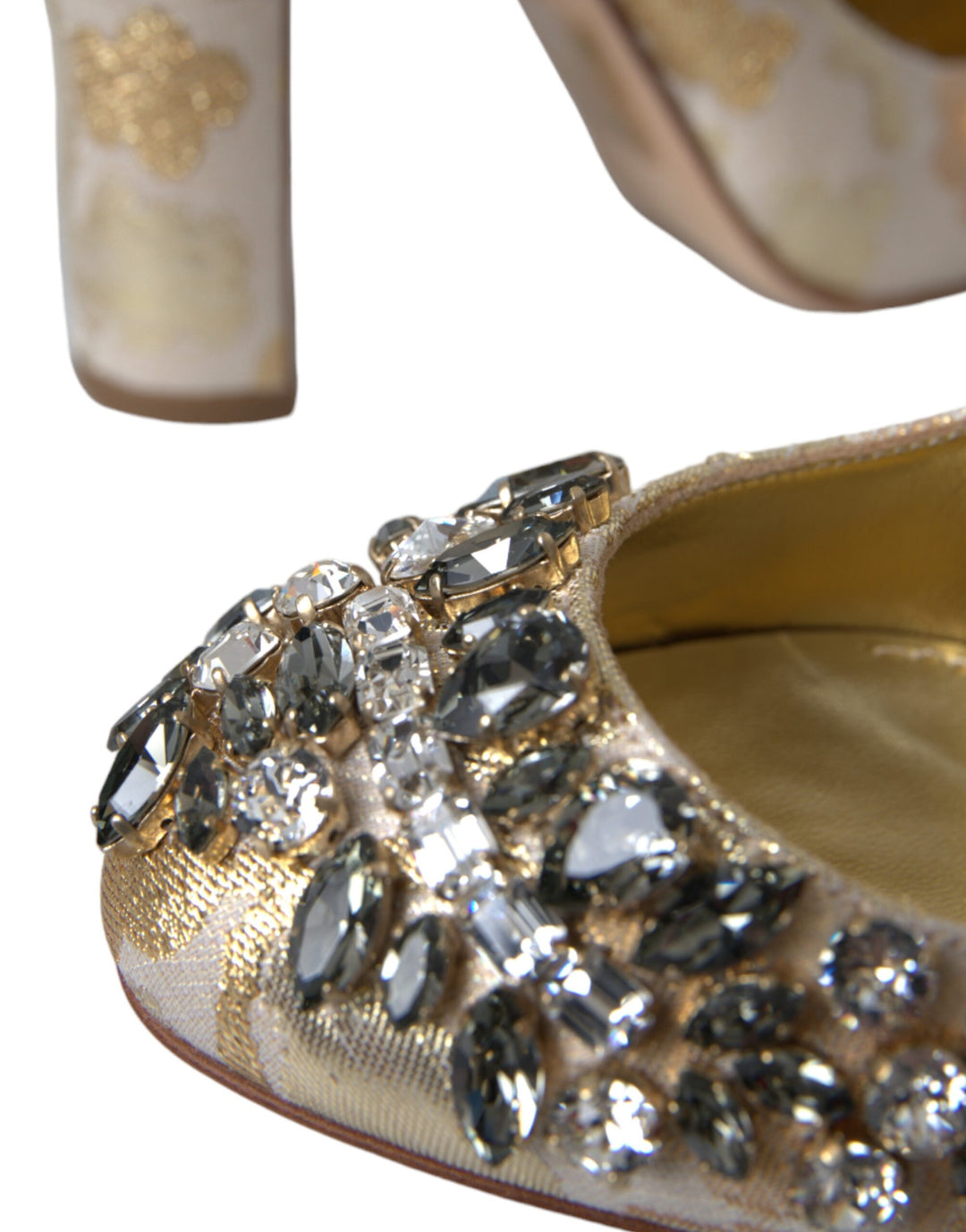 Gold Jacquard Crystal Mary Janes Pumps Shoes