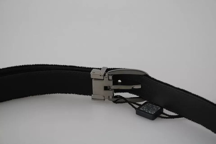 Black Velvet Silver Tone Metal Buckle Men Belt