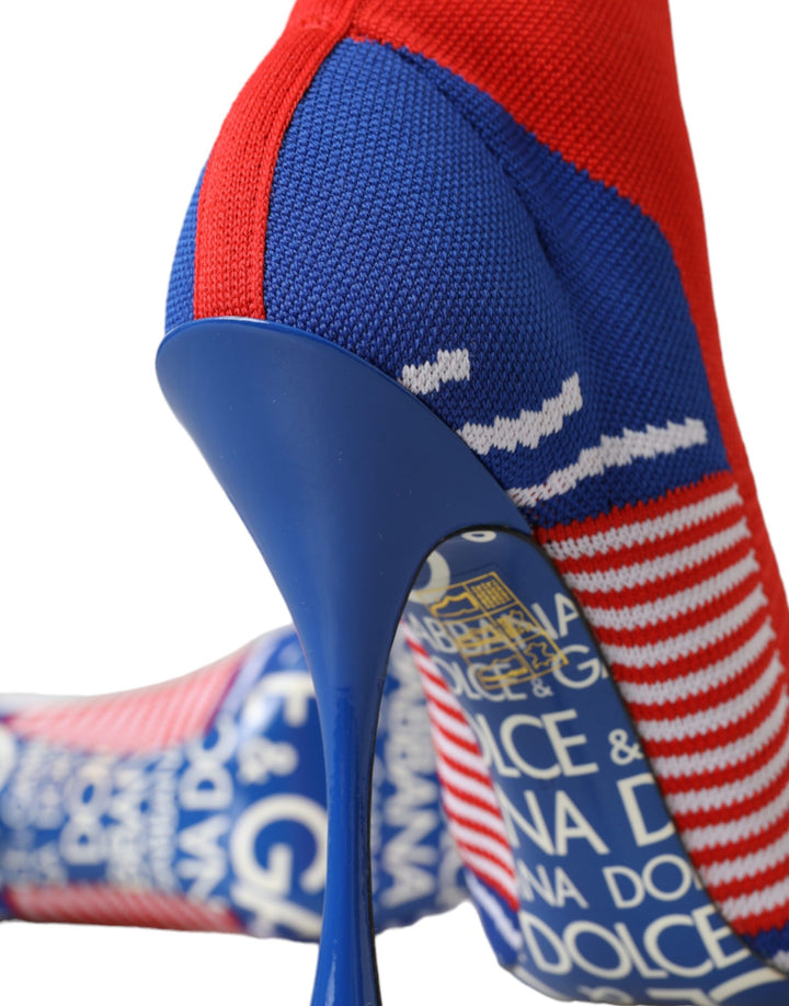 Red Blue Stretch Sock Style Ankle Boots Logo Shoes