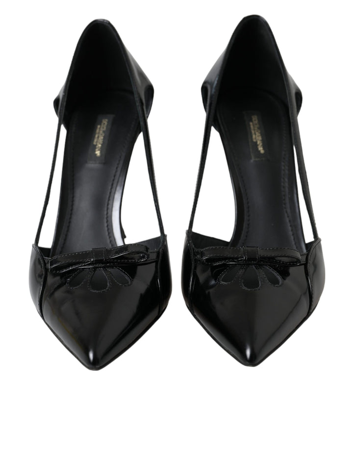 Black Calf Leather Pointed Heels Pumps Shoes