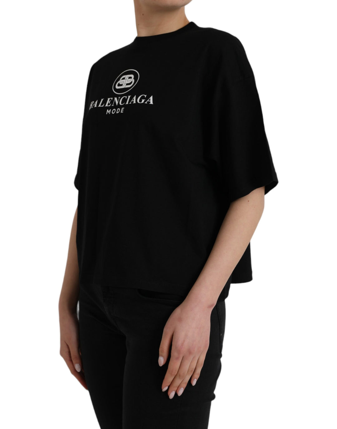 Black Cotton Logo Crew Neck Short Sleeves T-shirt