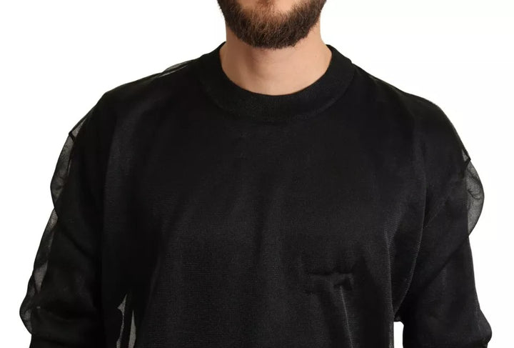 Black Logo Crewneck Long Sleeve Pullover Sweater