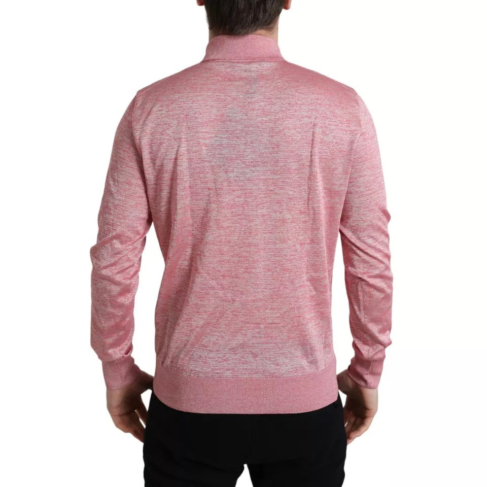 Pink Polyester Collared Men Pullover Sweater