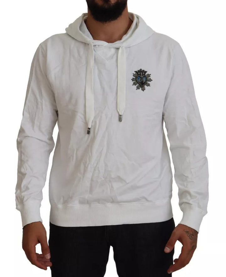 White Cotton Hooded Sweatshirt Logo Sweater