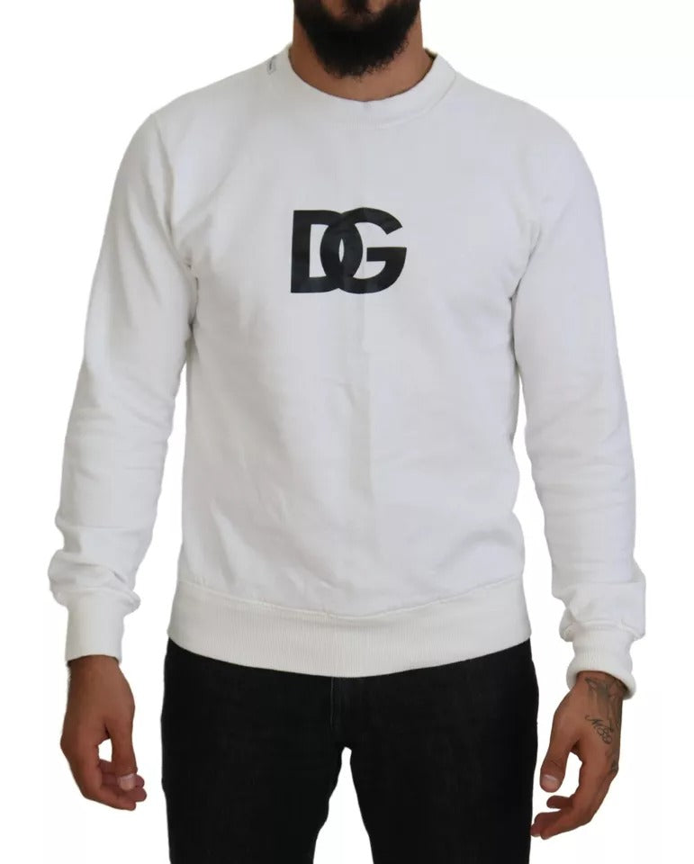 White Logo Cotton Crew Neck Pullover Sweater