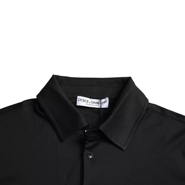 Black Logo Collared Cotton Polo Men T-shirt