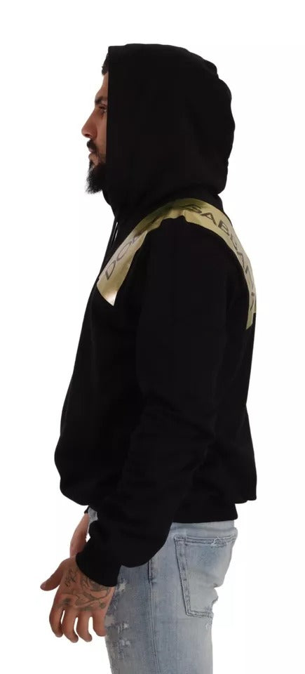 Black Gold Hooded Cotton Mens Pullover Sweater