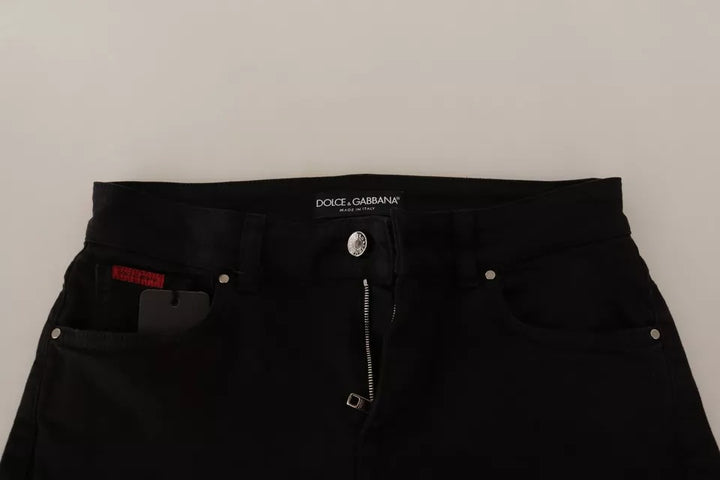 Black Cotton Skinny Denim Logo Plaque Jeans