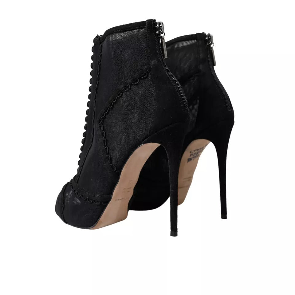 Black Tulle Stiletto Heels Short Boots Shoes