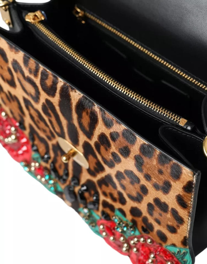 Multicolor Leopard Crystal Roses WELCOME Fur Bag