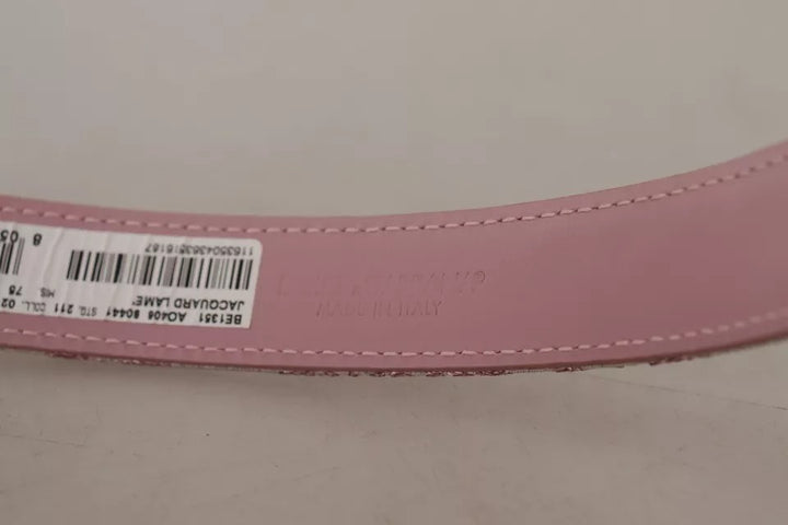 Pink Jaquard Embroidered Gold Tone Metal Buckle Belt