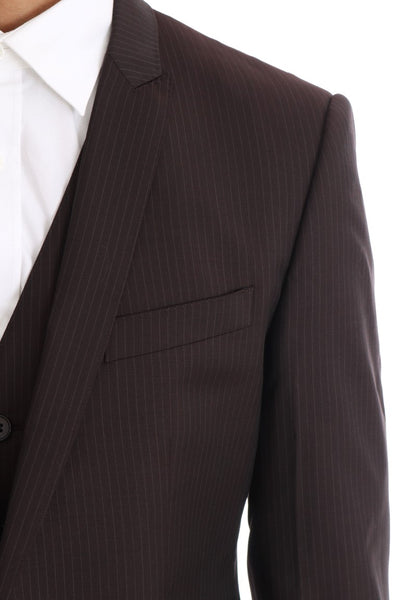 Dolce & Gabbana Elegant Brown Striped Three-Piece Wool Suit