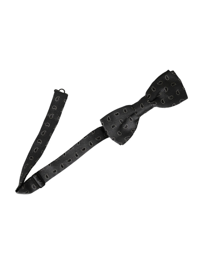 Black Silk Patterned Adjustable Neck Men Bow Tie