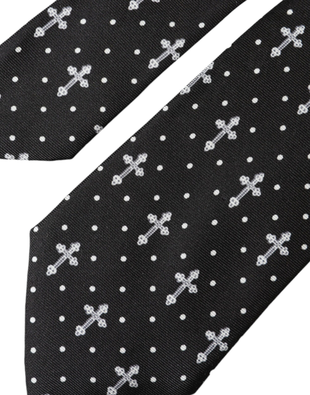 Black White Cross Silk Adjustable Tie