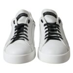 White Black Leather Low Top Sneakers Men Shoes