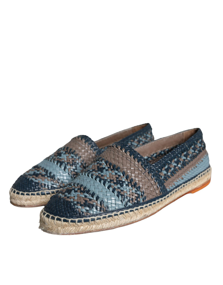 Blue Gray Woven Leather Buffalo Espadrille Shoes