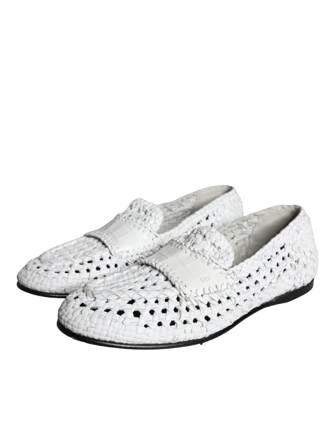 White Woven Leather Slip On Loafers Men Shoes