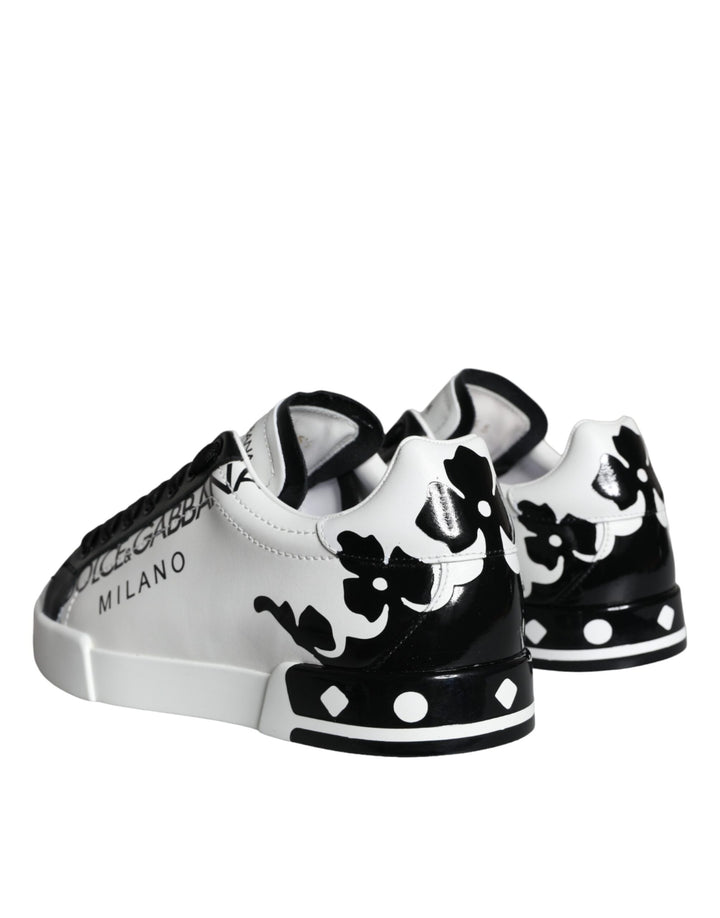 White Black Leather Crown Milano Sneakers Shoes