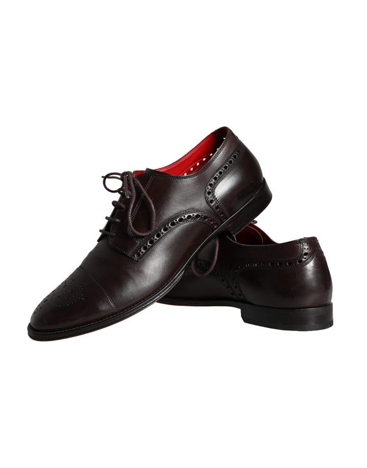 Brown Calfskin Leather Lace Up Oxford Shoes