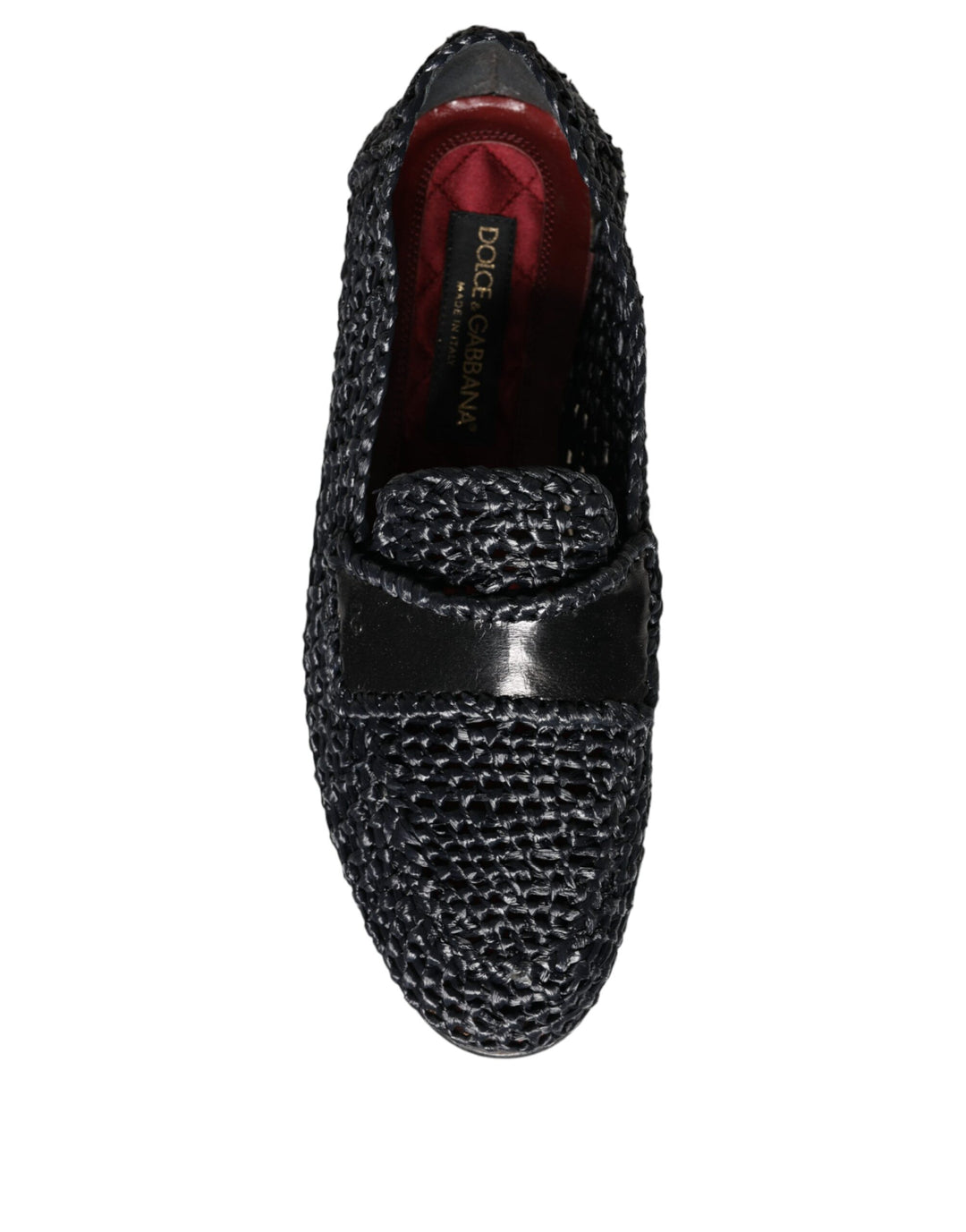 Black Woven Raffia Slip On Loafers Men Shoes