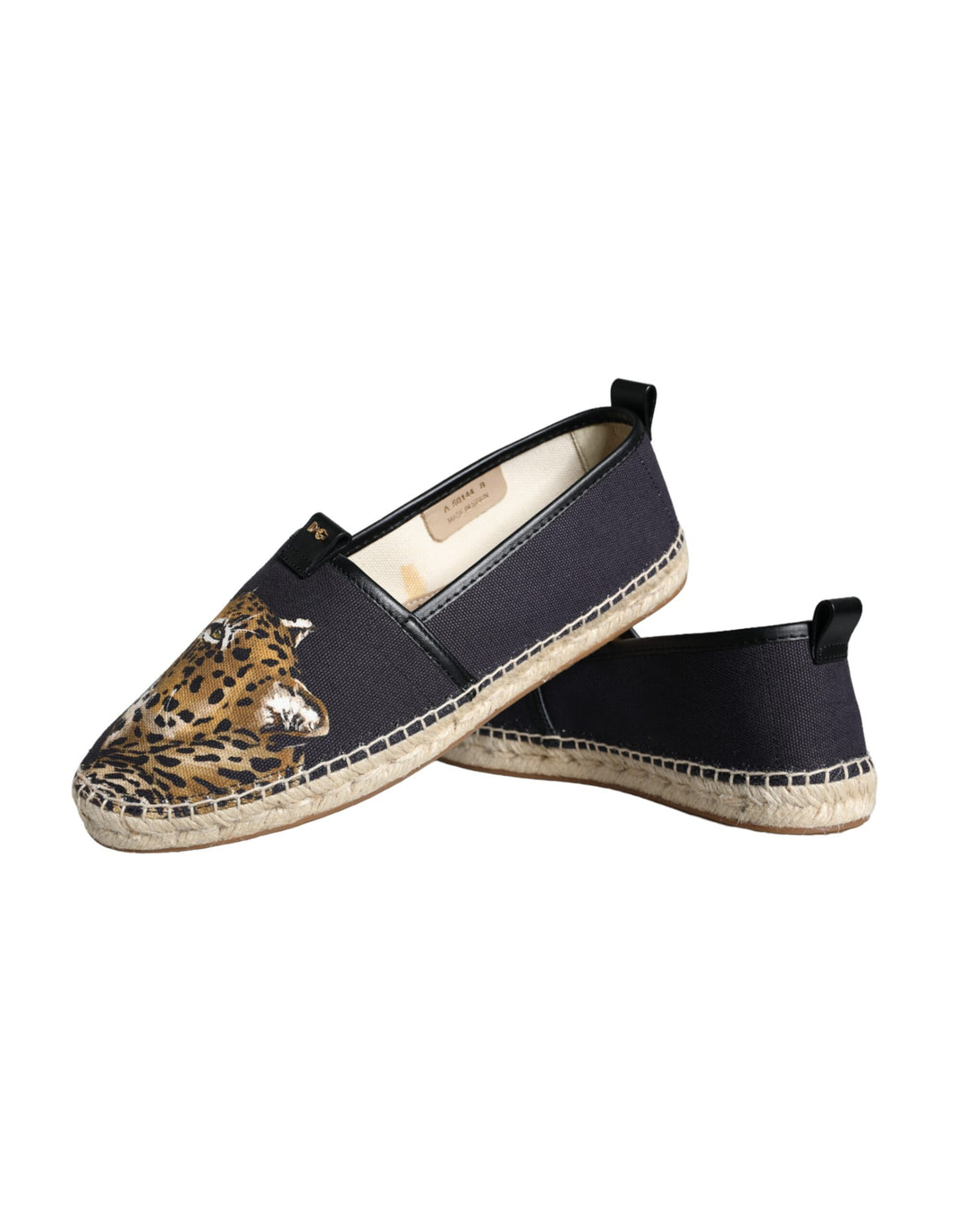 Black Cotton Leopard Slip On Espadrilles Shoes