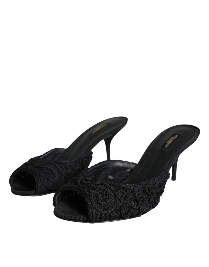 Black Keira Cordonetto Heels Slides Shoes