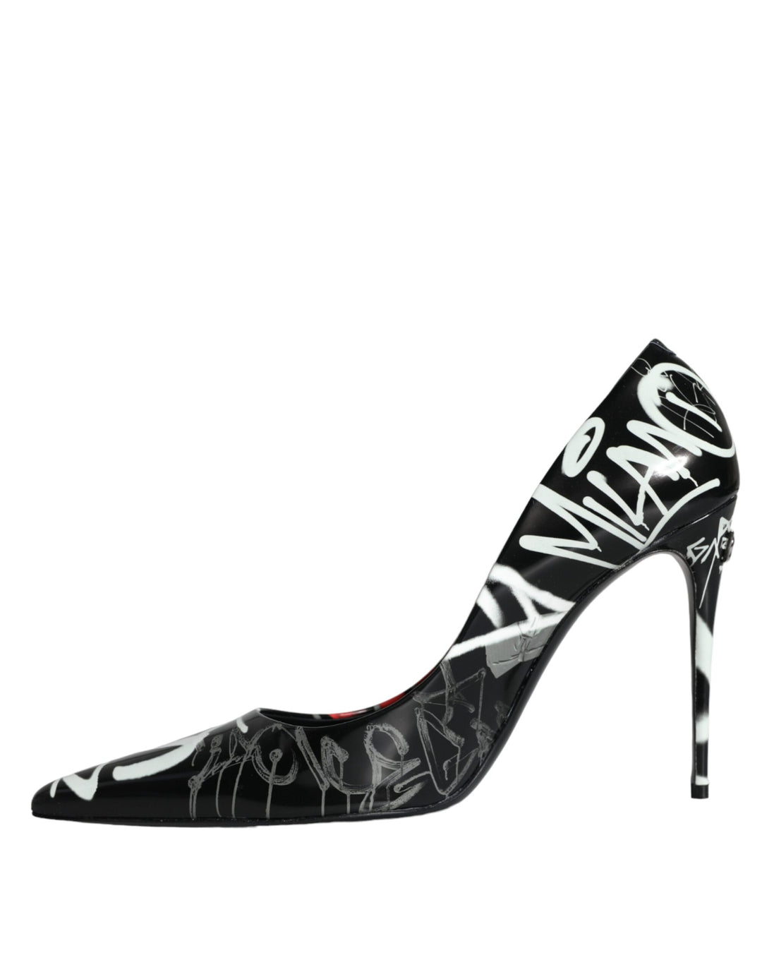 Black Graffiti Leather High Heels Pumps Shoes