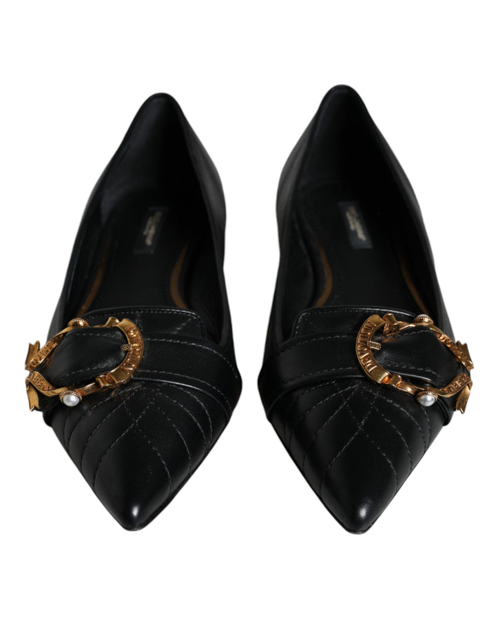 Black Devotion Leather Pointy Flats Shoes