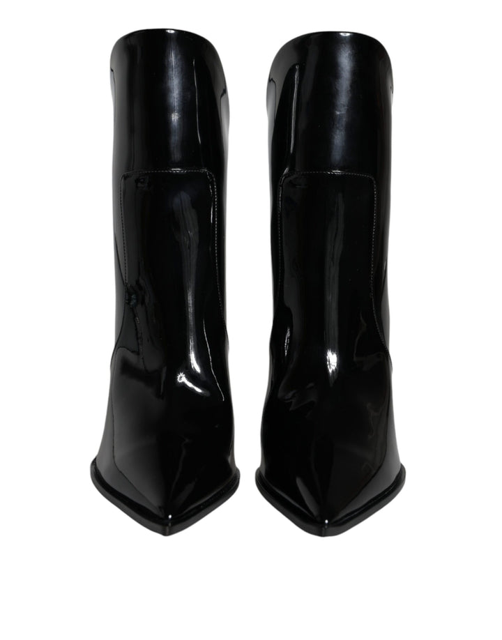 Black Patent Leather Pointed Ankle Boots Shoes