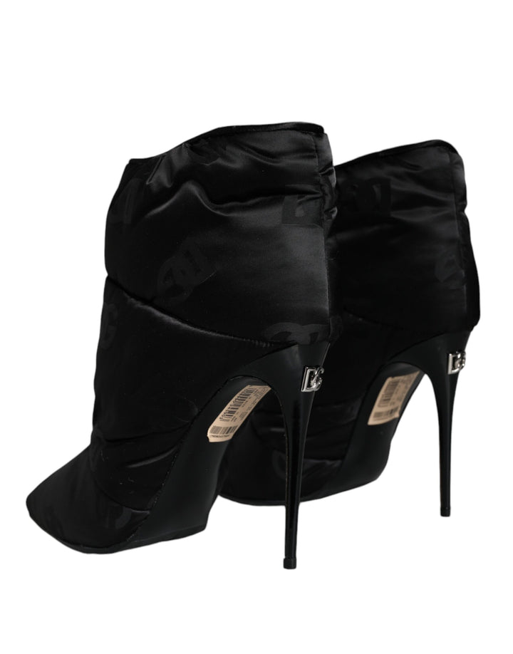 Black DG Logo Padded Heels Ankle Boots Shoes