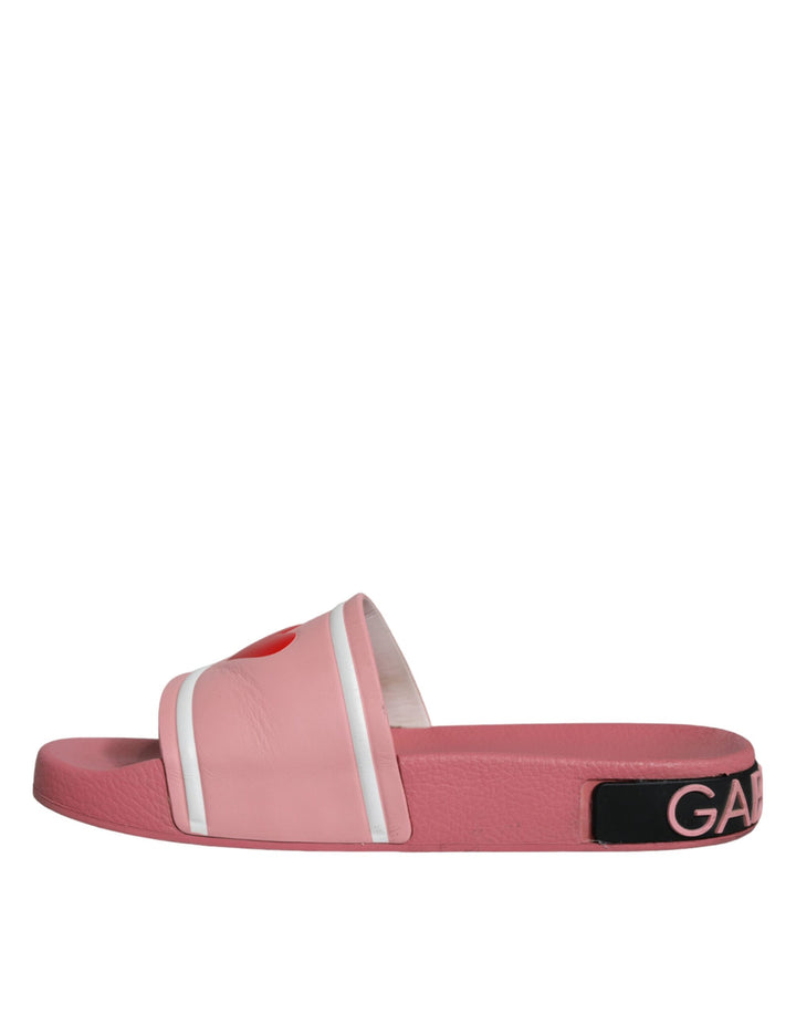 Pink Leather I Love D&G Sandals Slides Shoes